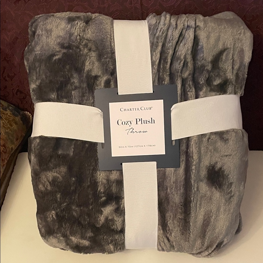 Charter Club Luxurious Plush Throw Blanket - Dark Gray
